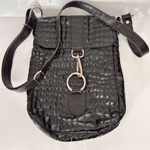 The Trend Croc-Embossed black Leather Crossbody Bag, Made In Italy